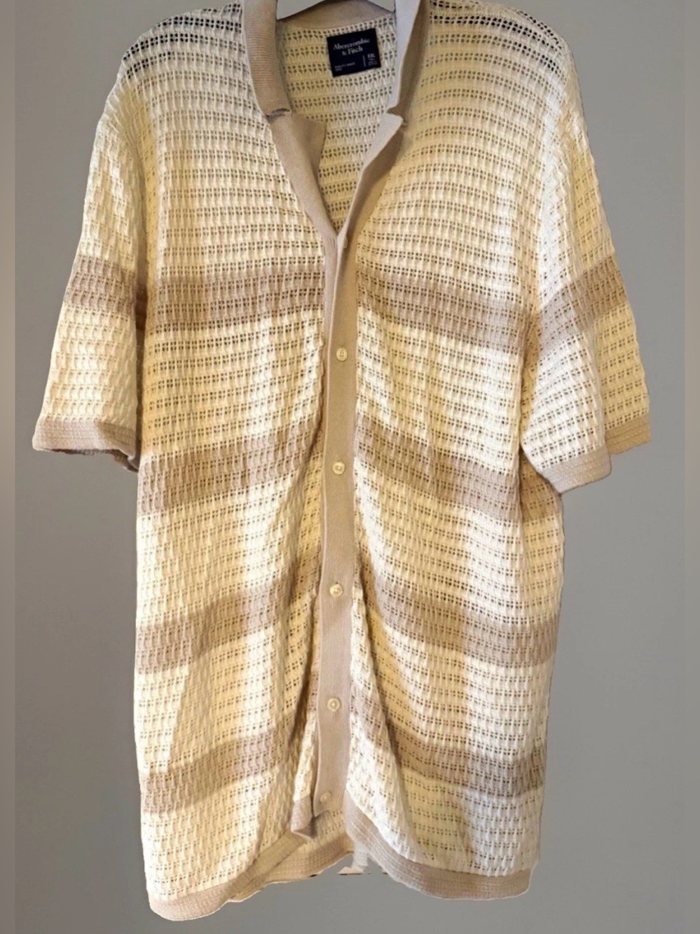 Abercrombie & Fitch Men's Short-Sleeve Knit Cardigan in Beige XXL